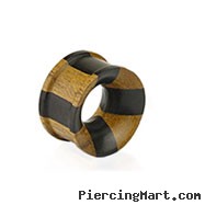 Pair Of Organic Jati & Areng Ebony Wood Concave Double Flared Tunnels