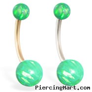 14K Gold Gorgeous Green Opal Belly Ring