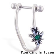 Straight helix barbell with dangling pot leaf cuff , 16 ga