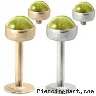 14K Gold internally threaded labret with 4mm Peridot Cabochon