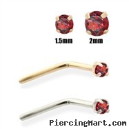 14K Gold Garnet Red Diamond Nose Pin