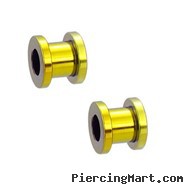Pair Of Titanium Anodized Tunnels with Threaded Back - Yellow