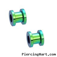 Pair Of Titanium Anodized Tunnels with Threaded Back - Green