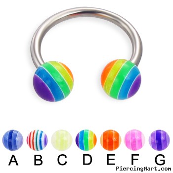Circular barbell with acrylic layered balls, 14 ga