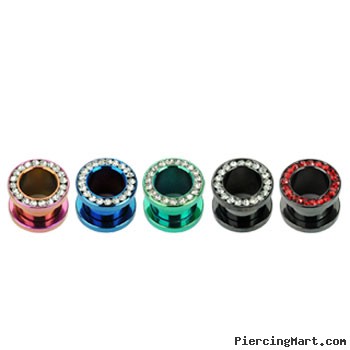 Pair Of Titanium Anodized Jeweled Threaded Tunnels