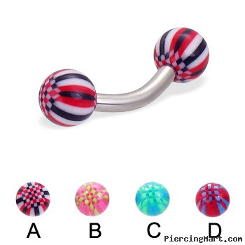 Curved barbell with acrylic checkered balls, 12 ga