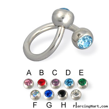 Double jeweled spiral barbell, 14 ga
