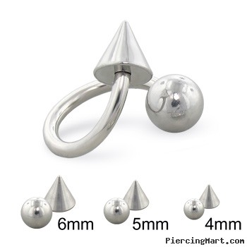 Steel ball and cone twisted barbell, 14 ga