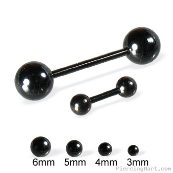 Black straight barbell with balls, 16 ga