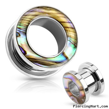 Pair Of Mother Of Pearl Rimmed Surgical Steel Screw Fit Tunnels