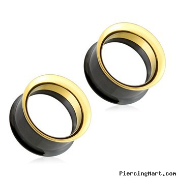 Pair Of Black And Gold Surgical Steel Screw Fit Double Flared Tunnels